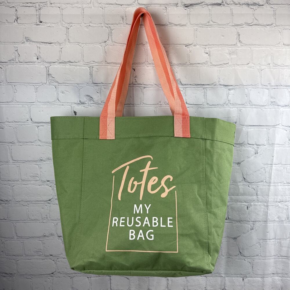 Thirty One Retro Metro Large Shoulder Canvas Tote Bag Green Salmon Handles